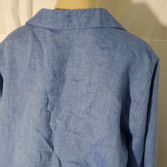 Chico's 100% Linen Blue Women's Long Sleeve Collared Button-Up Shirt Size 2 - Picture 7 of 12
